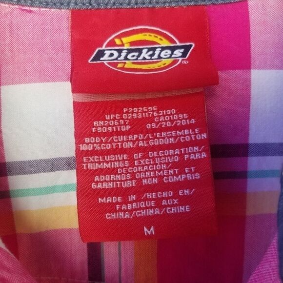 DICKIES Button Up Pink Plaid Shirt. Sz M - Picture 3 of 13